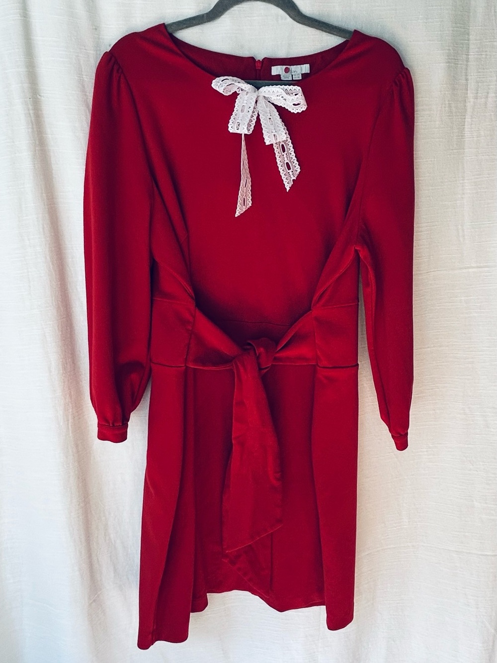 Boden Red Dress with Front (or Back) Tie with White Lace Bow Accent - Picture 3 of 8